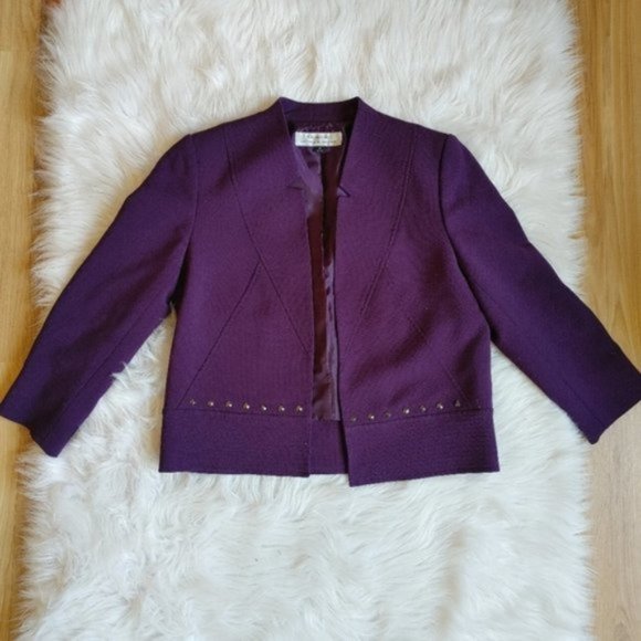 Tahari ASL | Dark Purple Studded Blazer | Size 4 - Picture 3 of 10